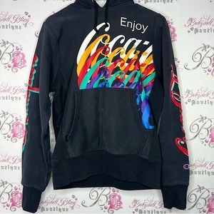 Coca Cola drink hoodie sweater black rainbow multicolor sleeve logo champion